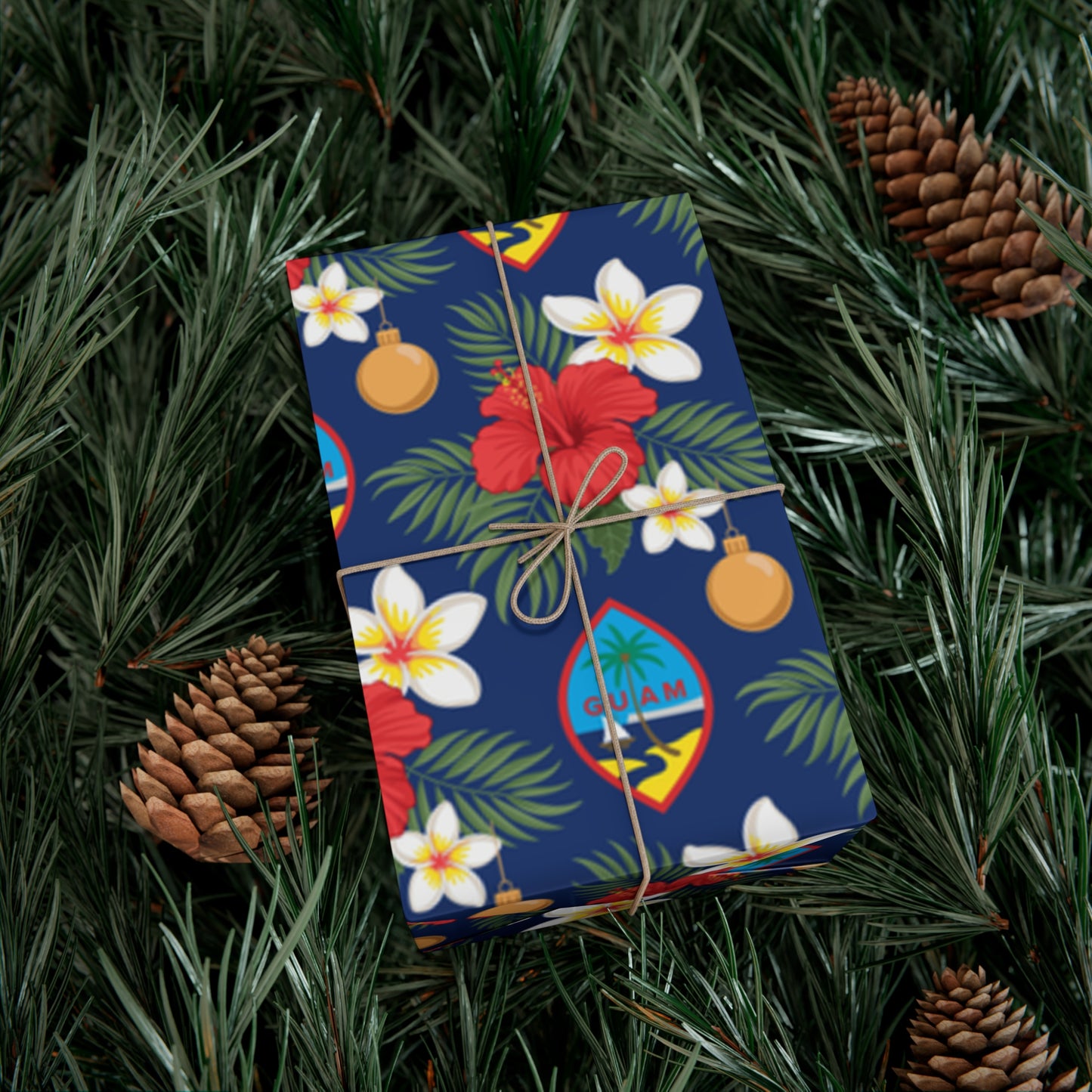 Guam Christmas Flowers Blue Gift Wrapping Paper