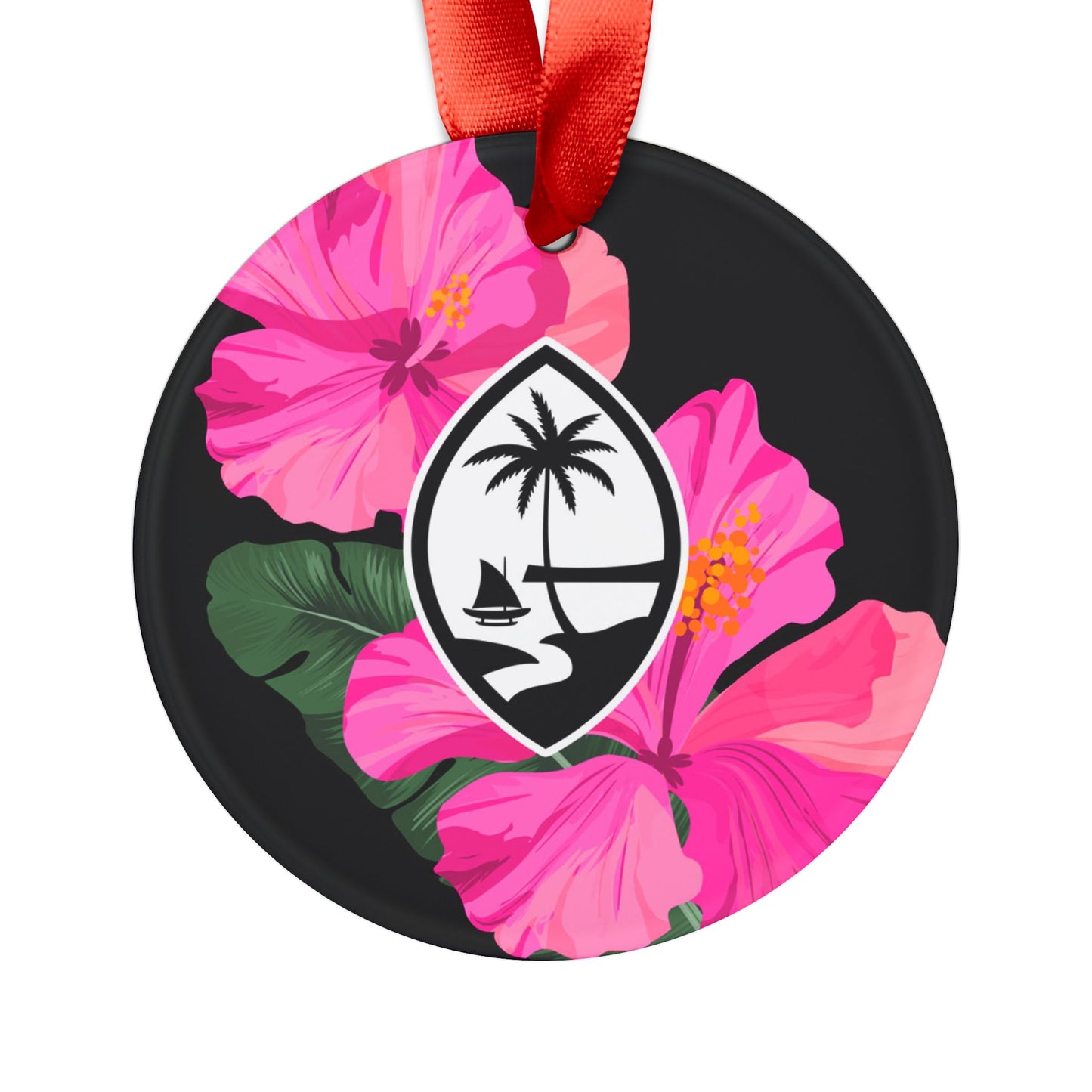 Guam Hibiscus Paradise Pink Acrylic Ornament with Ribbon