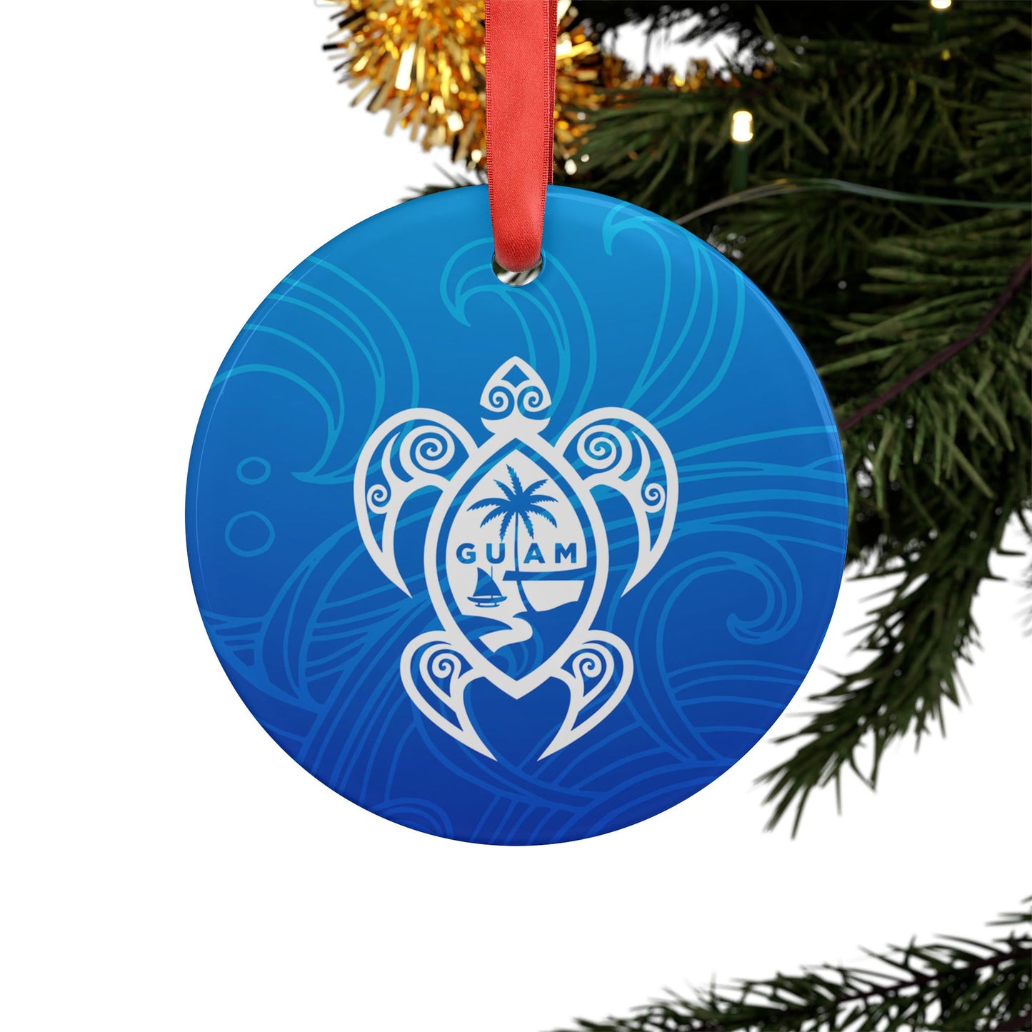 Guam Seal Island Tribal Turtle Acrylic Ornament with Ribbon