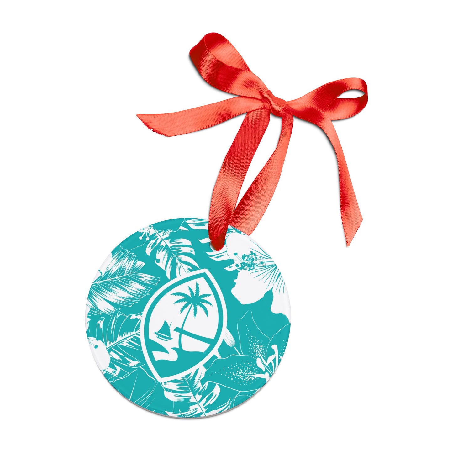 Guam Teal Hibiscus Acrylic Ornament with Ribbon