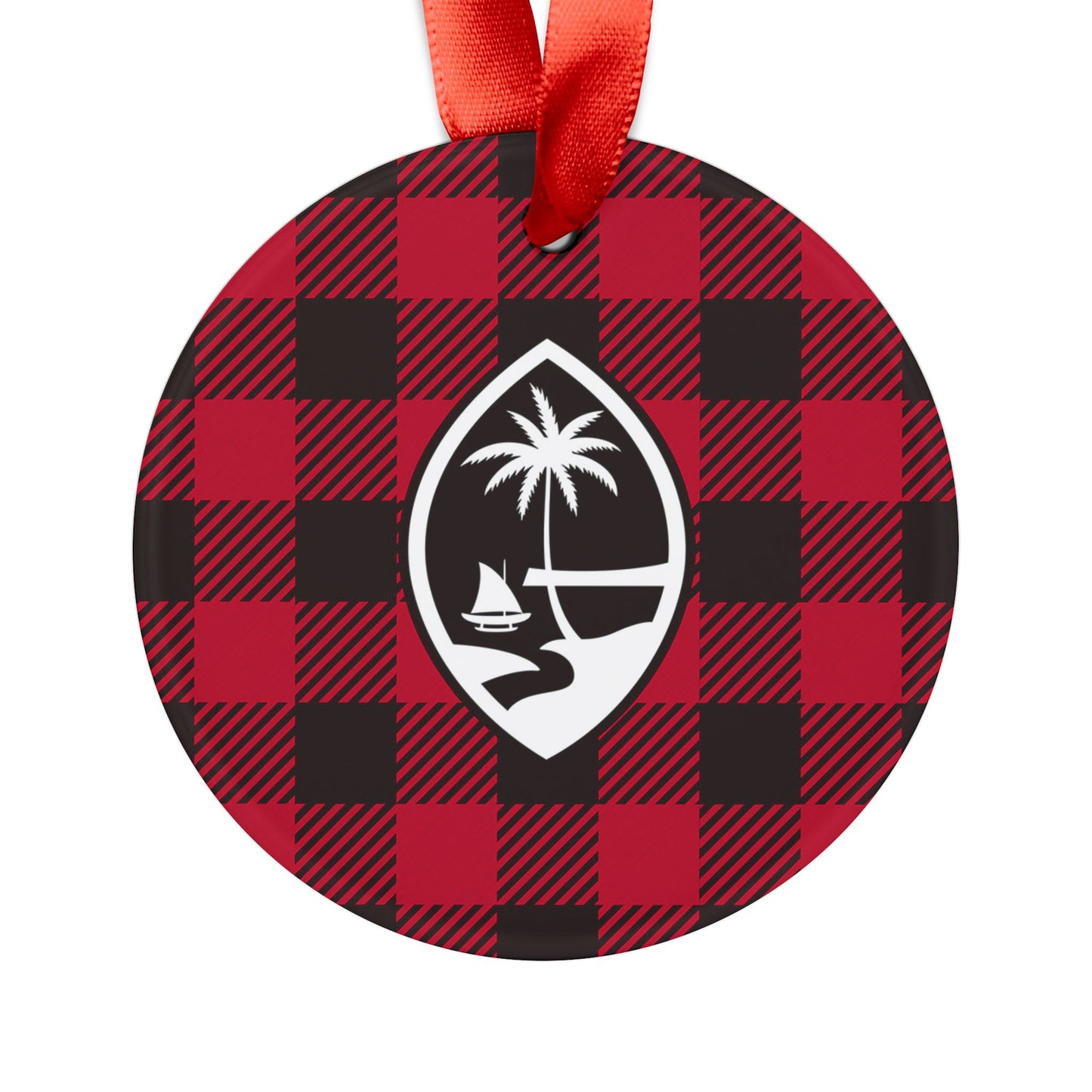 Guam Buffalo Plaid Acrylic Ornament with Ribbon