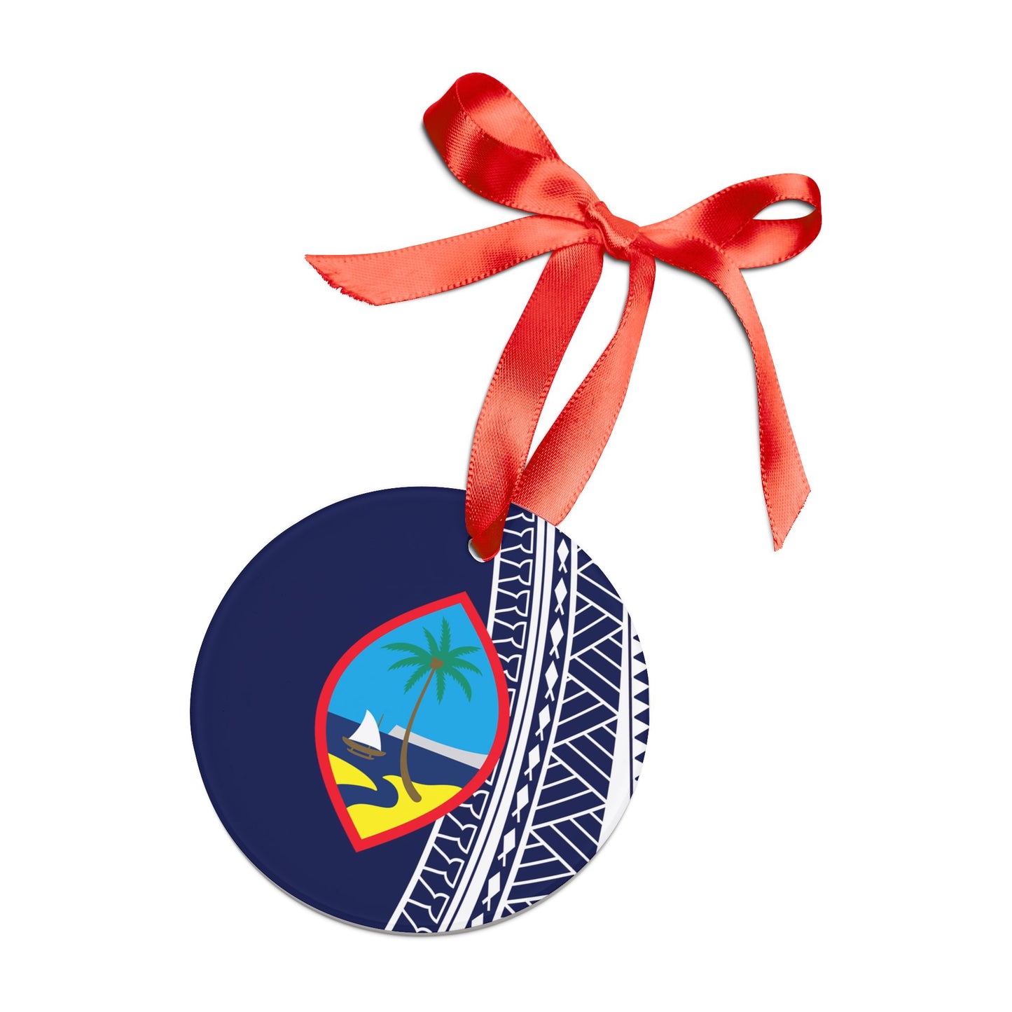 Guam Seal Blue Tribal Acrylic Ornament with Ribbon