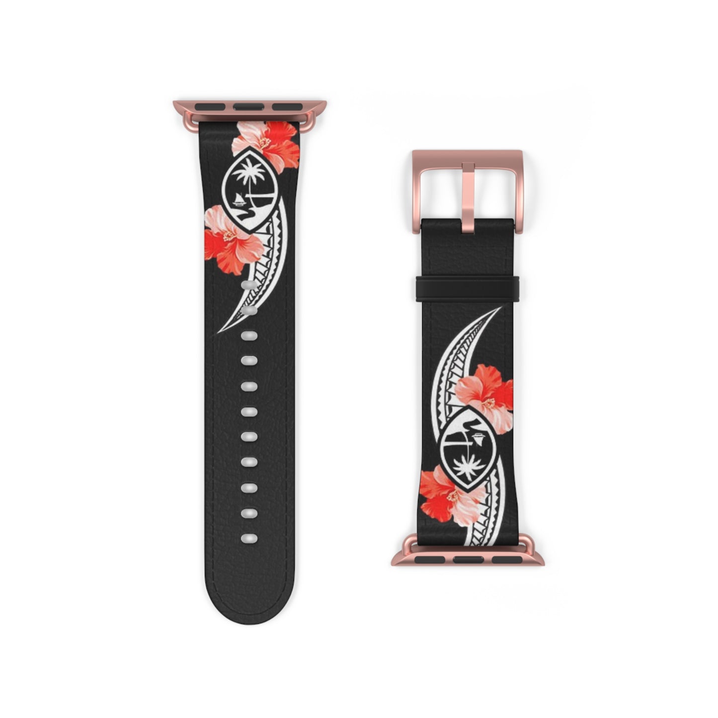 Guam Tribal Hibiscus Faux Leather Apple Watch Band