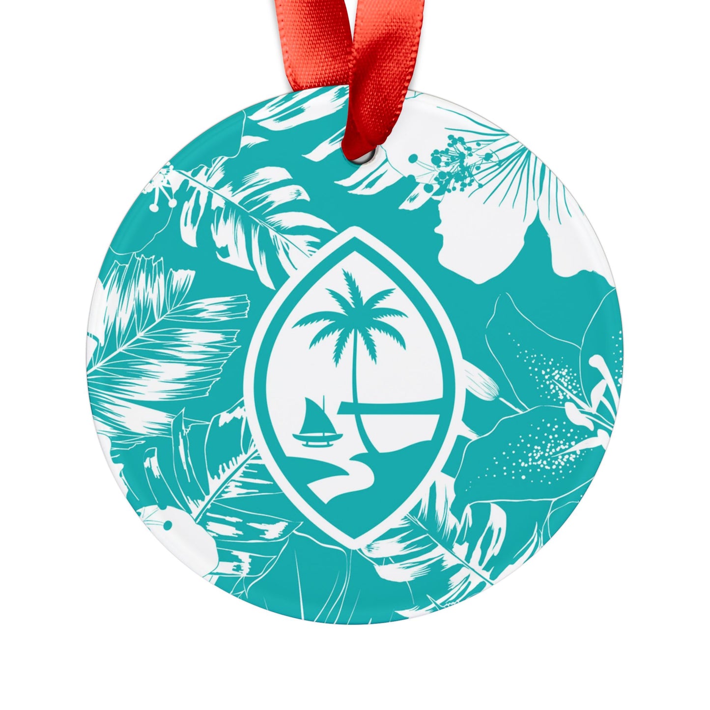 Guam Teal Hibiscus Acrylic Ornament with Ribbon