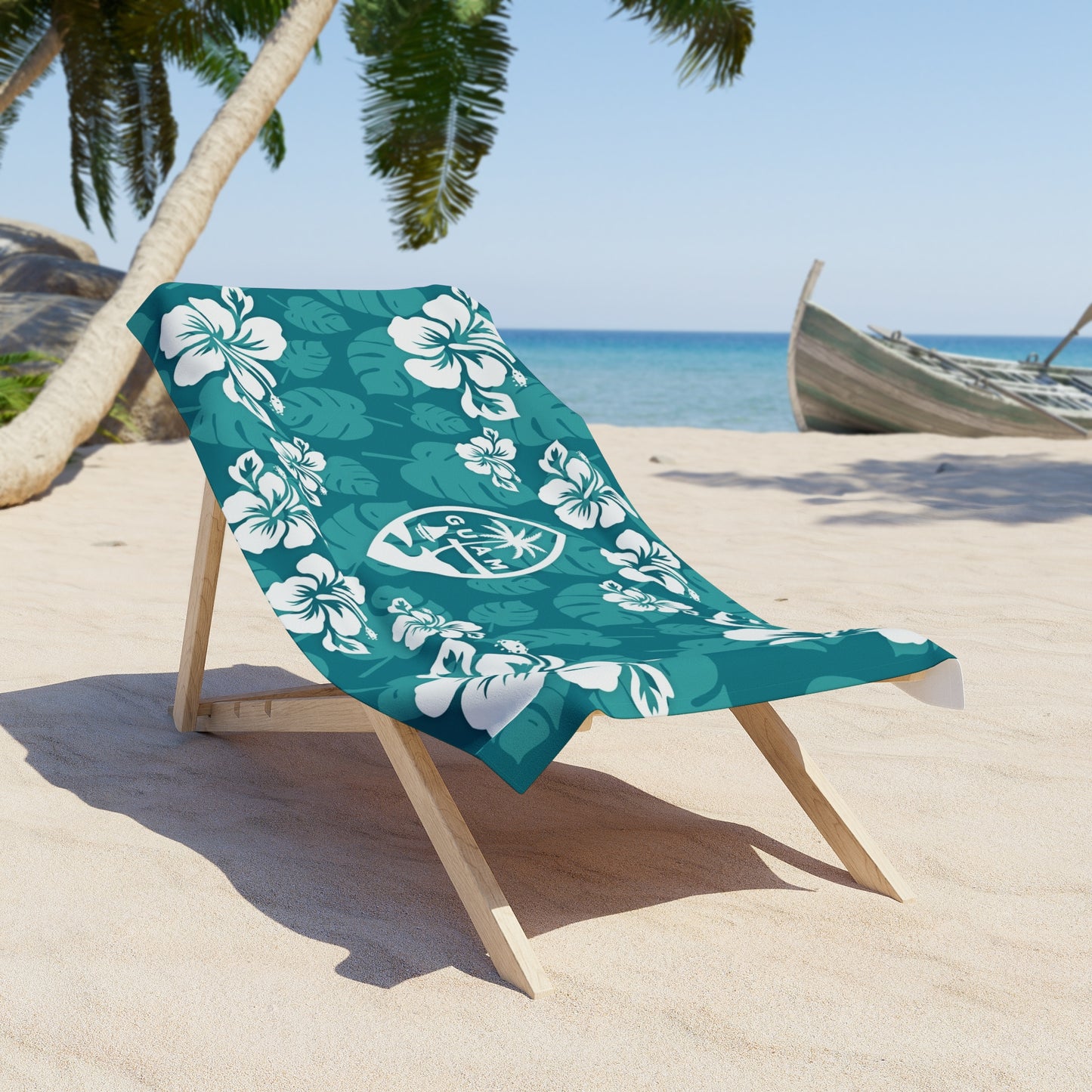 Guam Teal Hibiscus Beach Towel