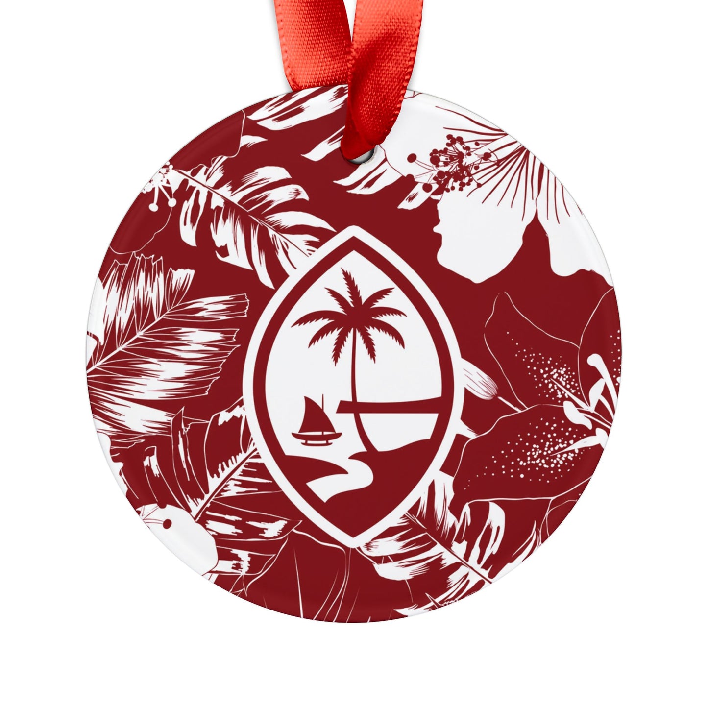 Guam Red Hibiscus Acrylic Ornament with Ribbon