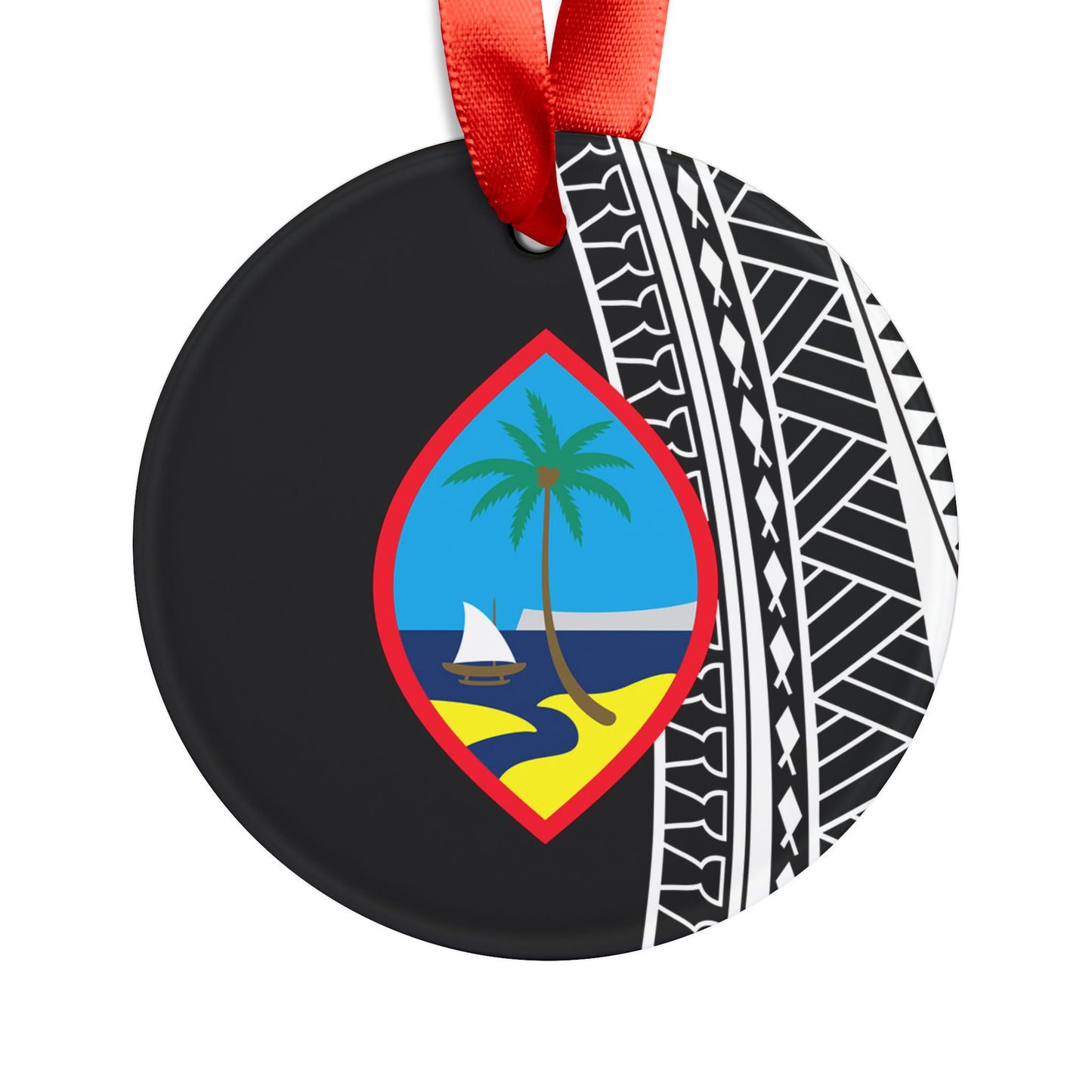 Guam Seal Black Tribal Acrylic Ornament with Ribbon