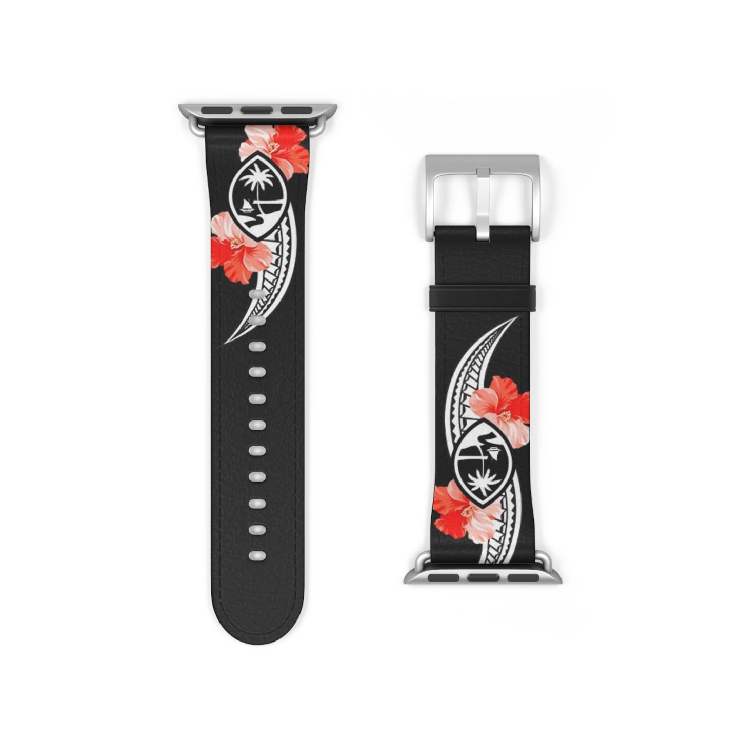 Guam Tribal Hibiscus Faux Leather Apple Watch Band