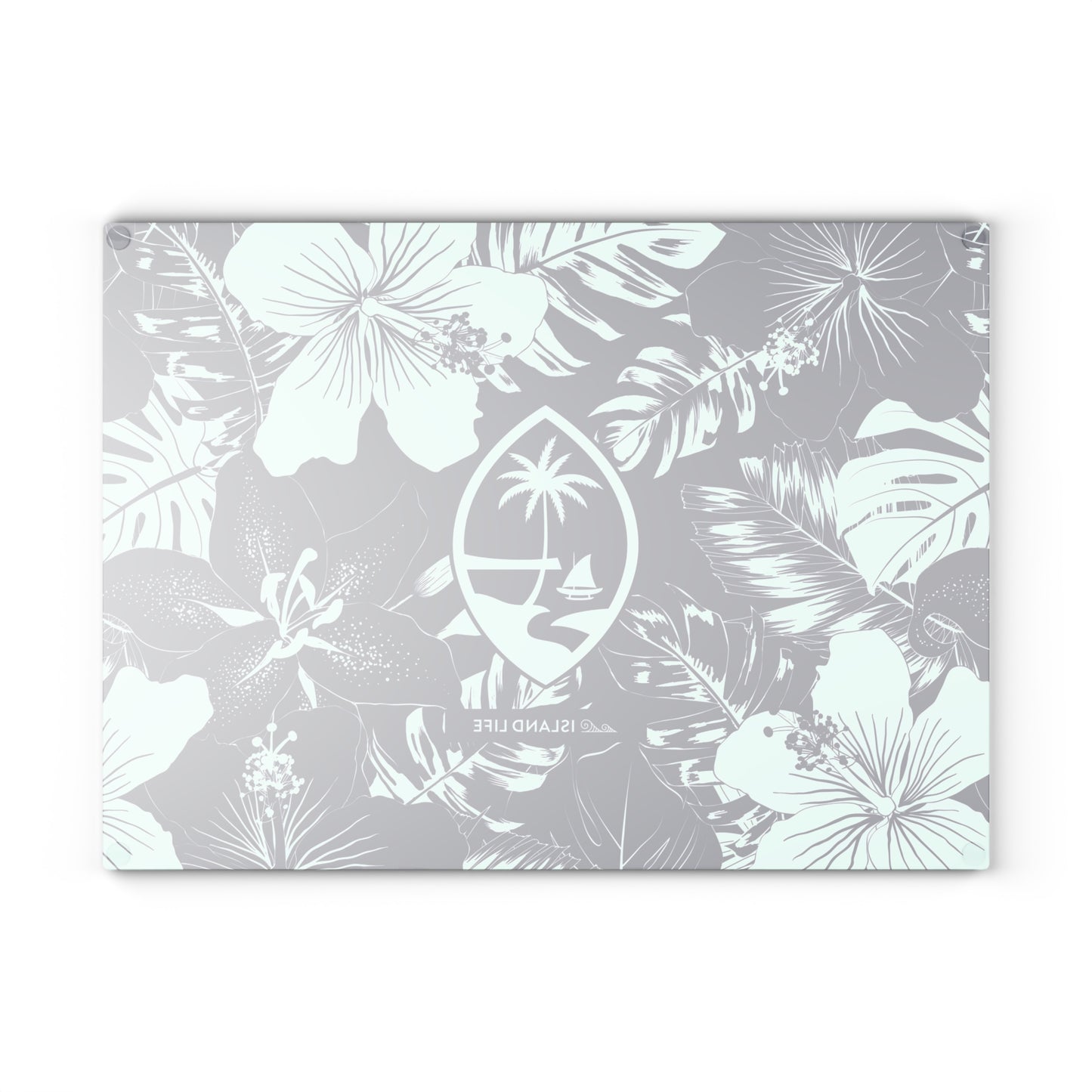 Guam Seal Blue Hibiscus Glass Cutting Board