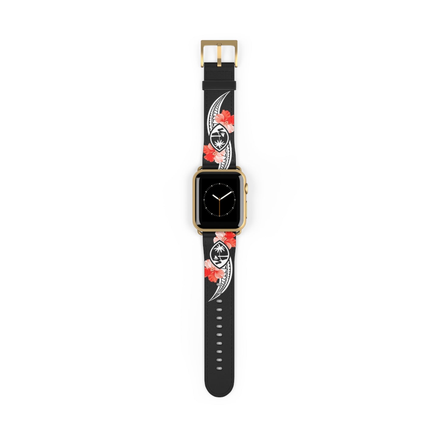 Guam Tribal Hibiscus Faux Leather Apple Watch Band
