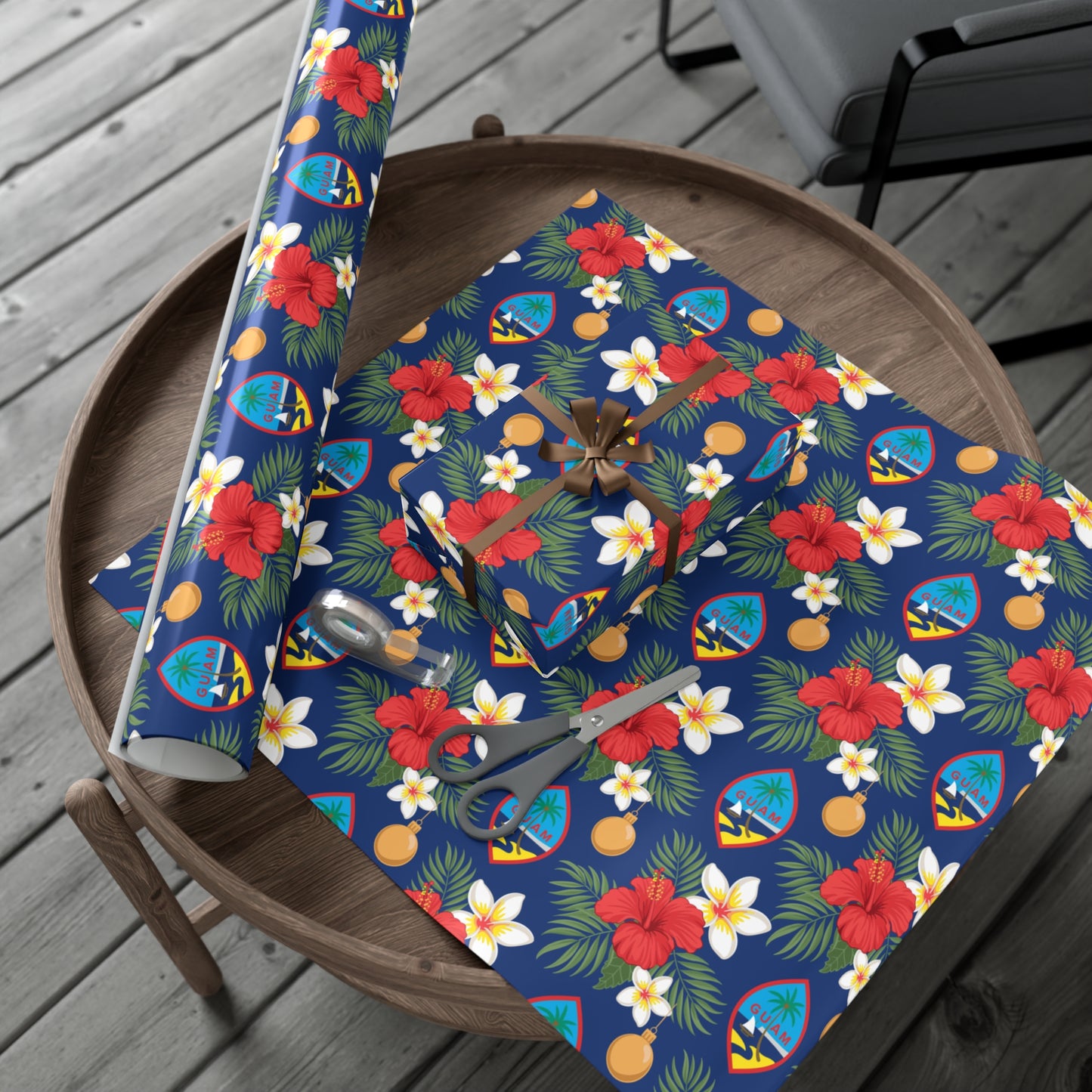Guam Christmas Flowers Blue Gift Wrapping Paper