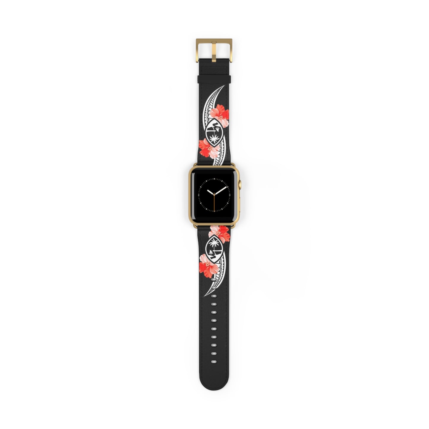 Guam Tribal Hibiscus Faux Leather Apple Watch Band