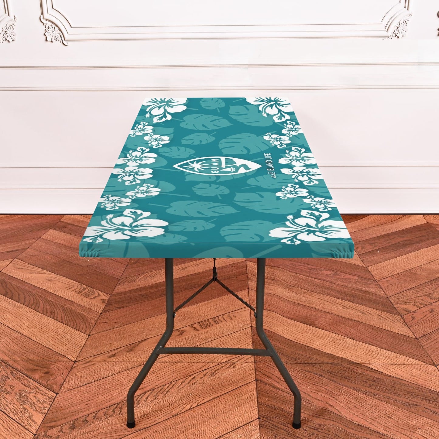 Guam Teal Hibiscus Fitted Tablecloth