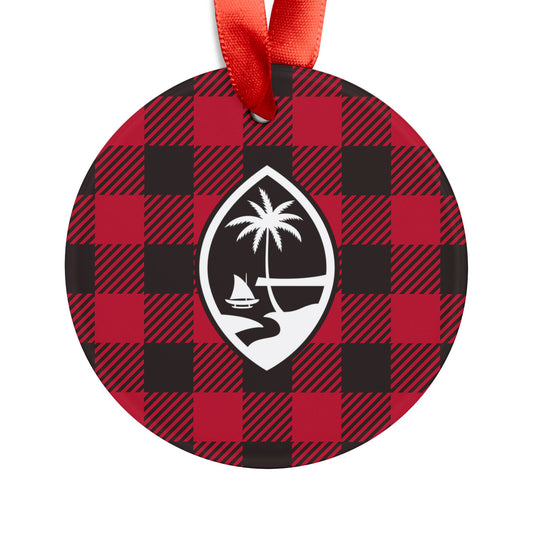 Guam Buffalo Plaid Acrylic Ornament with Ribbon