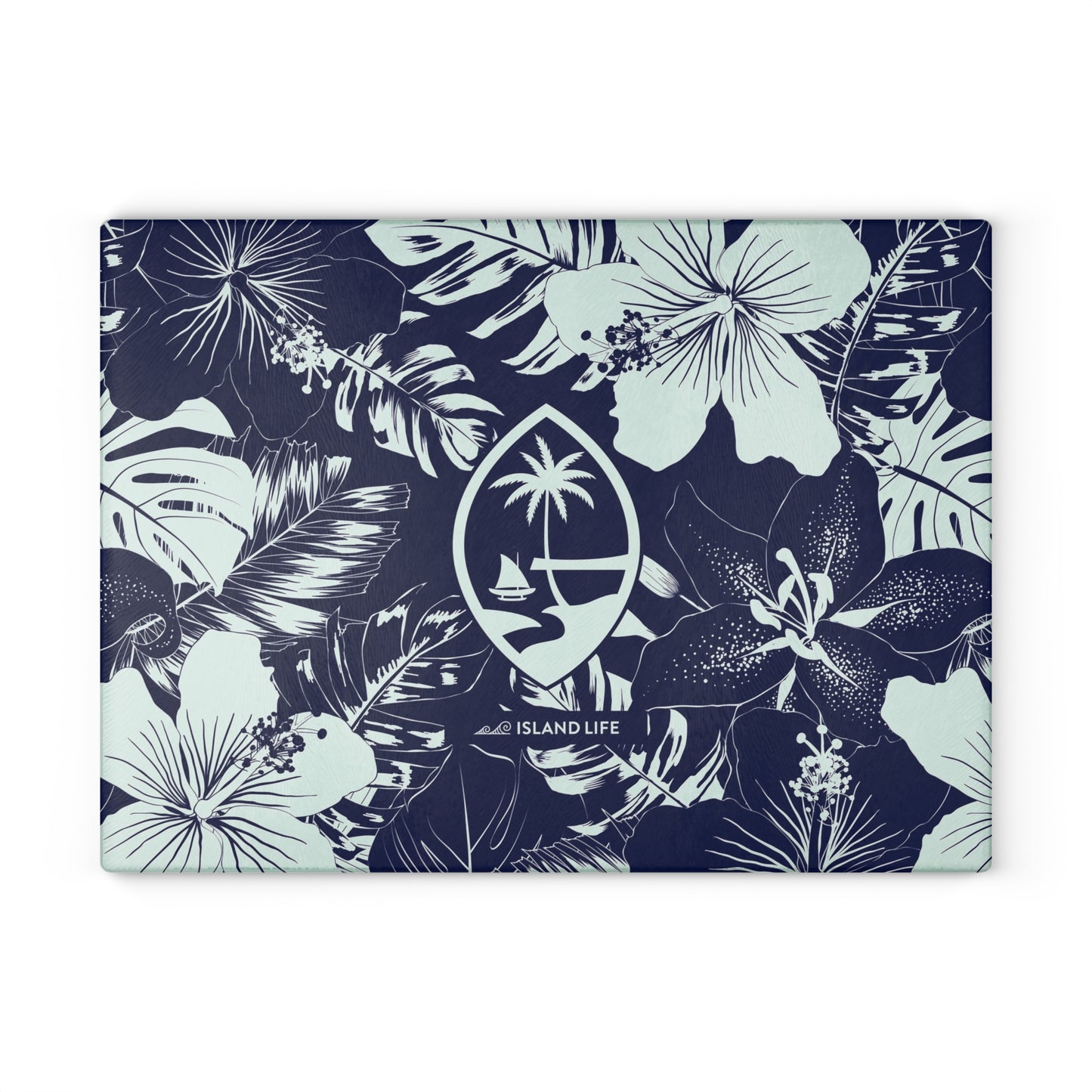 Guam Seal Blue Hibiscus Glass Cutting Board