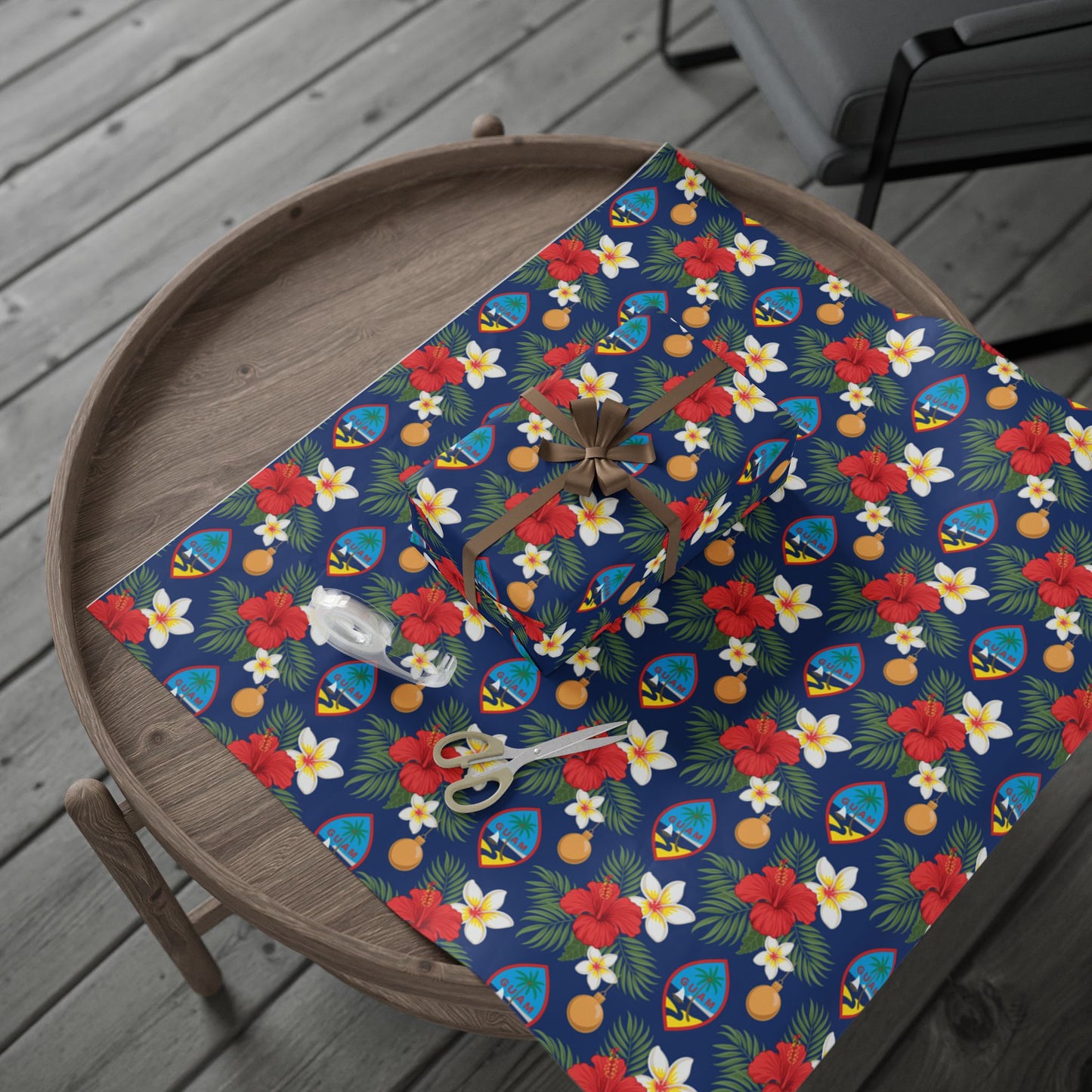 Guam Christmas Flowers Blue Gift Wrap Wrapping Paper