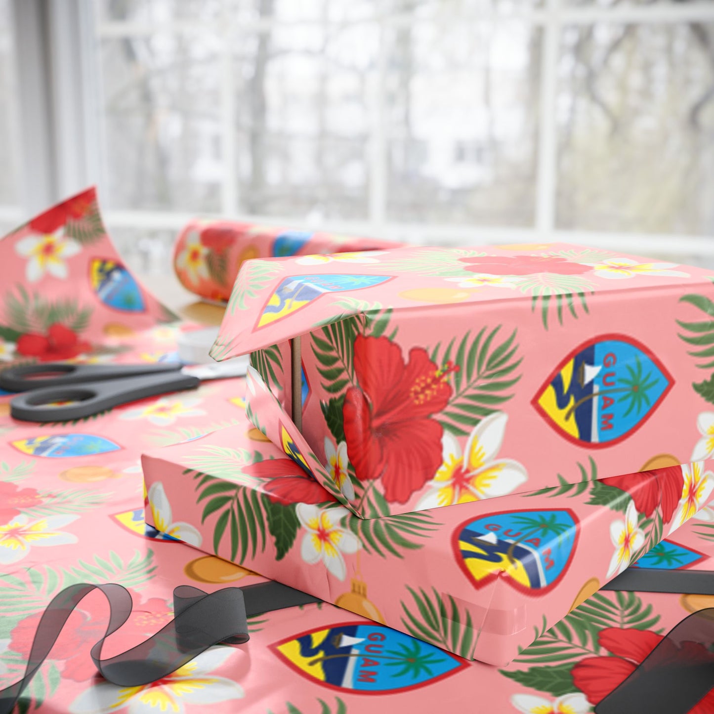 Guam Christmas Flowers Pink Gift Wrapping Paper