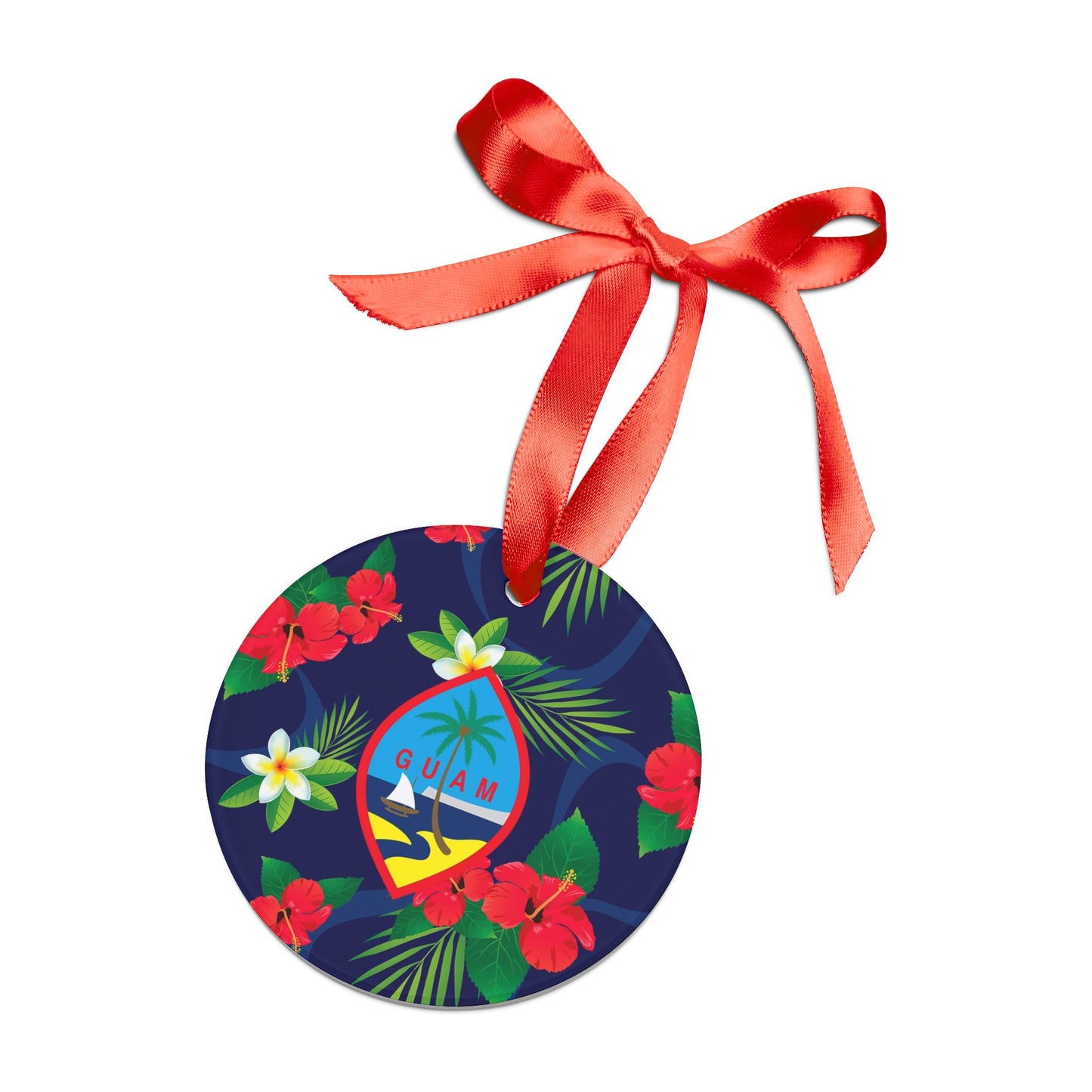 Guam Flag Flowers Acrylic Ornament with Ribbon