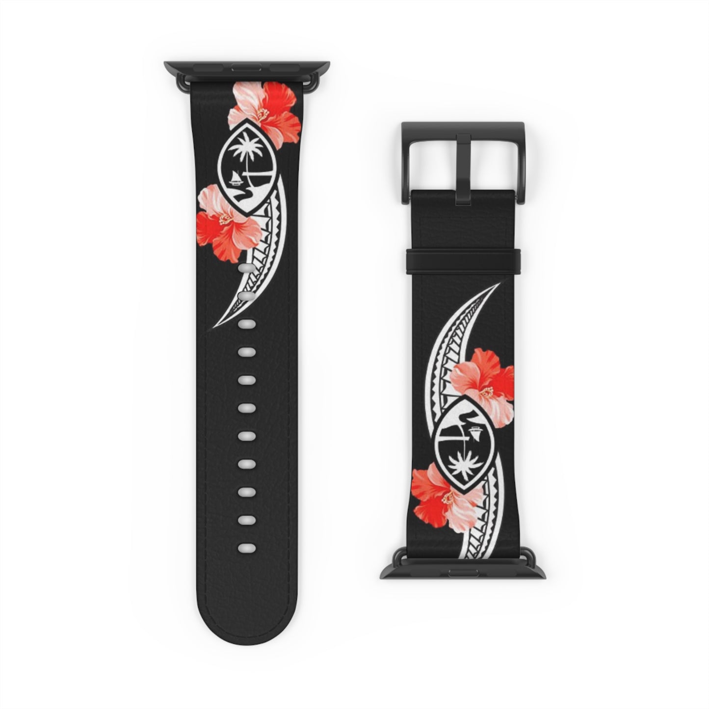 Guam Tribal Hibiscus Faux Leather Apple Watch Band