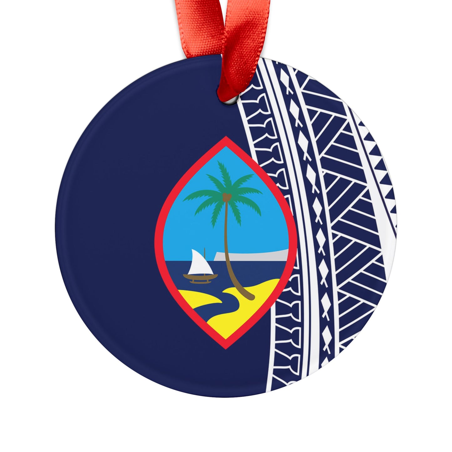 Guam Seal Blue Tribal Acrylic Ornament with Ribbon