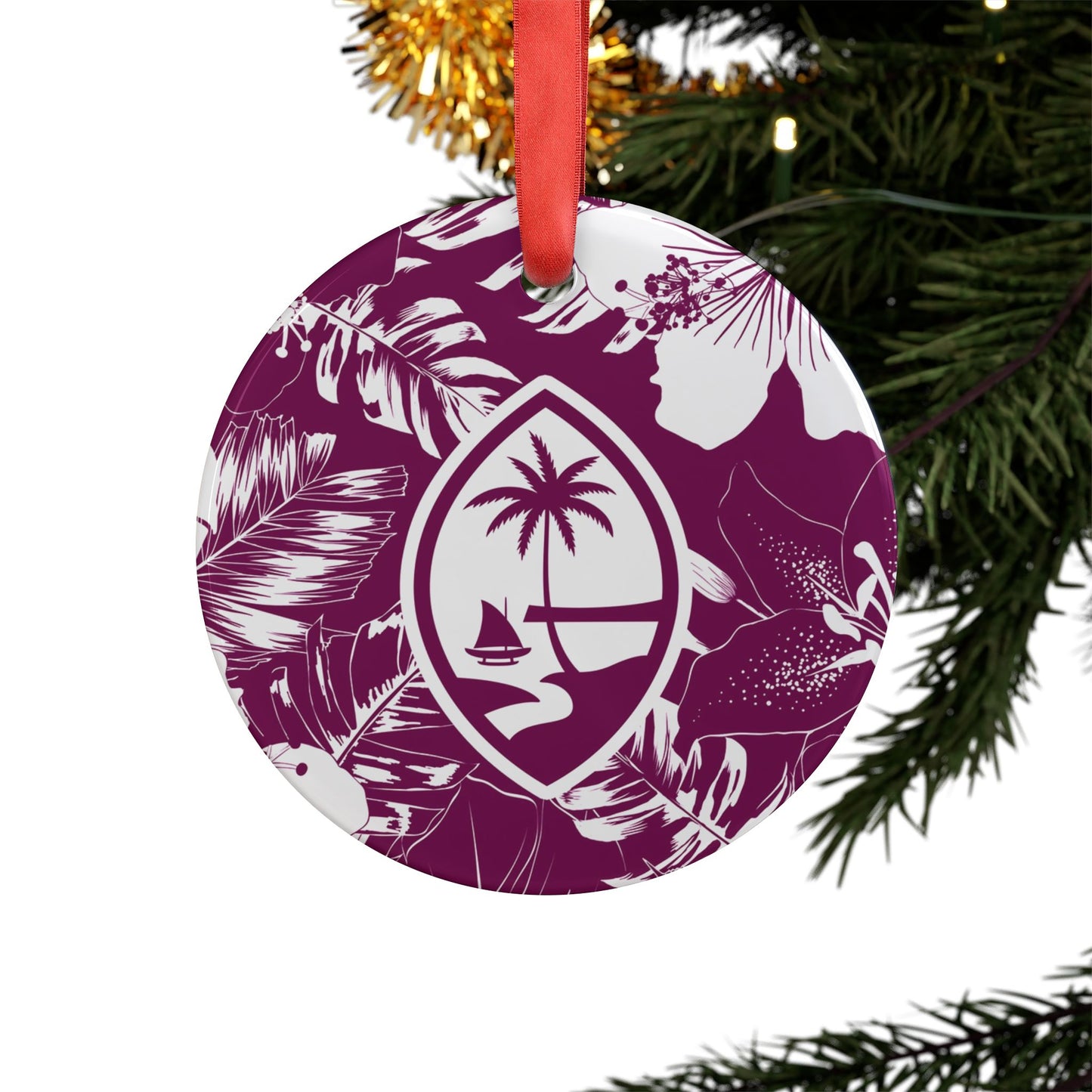 Guam Purple Hibiscus Acrylic Ornament with Ribbon