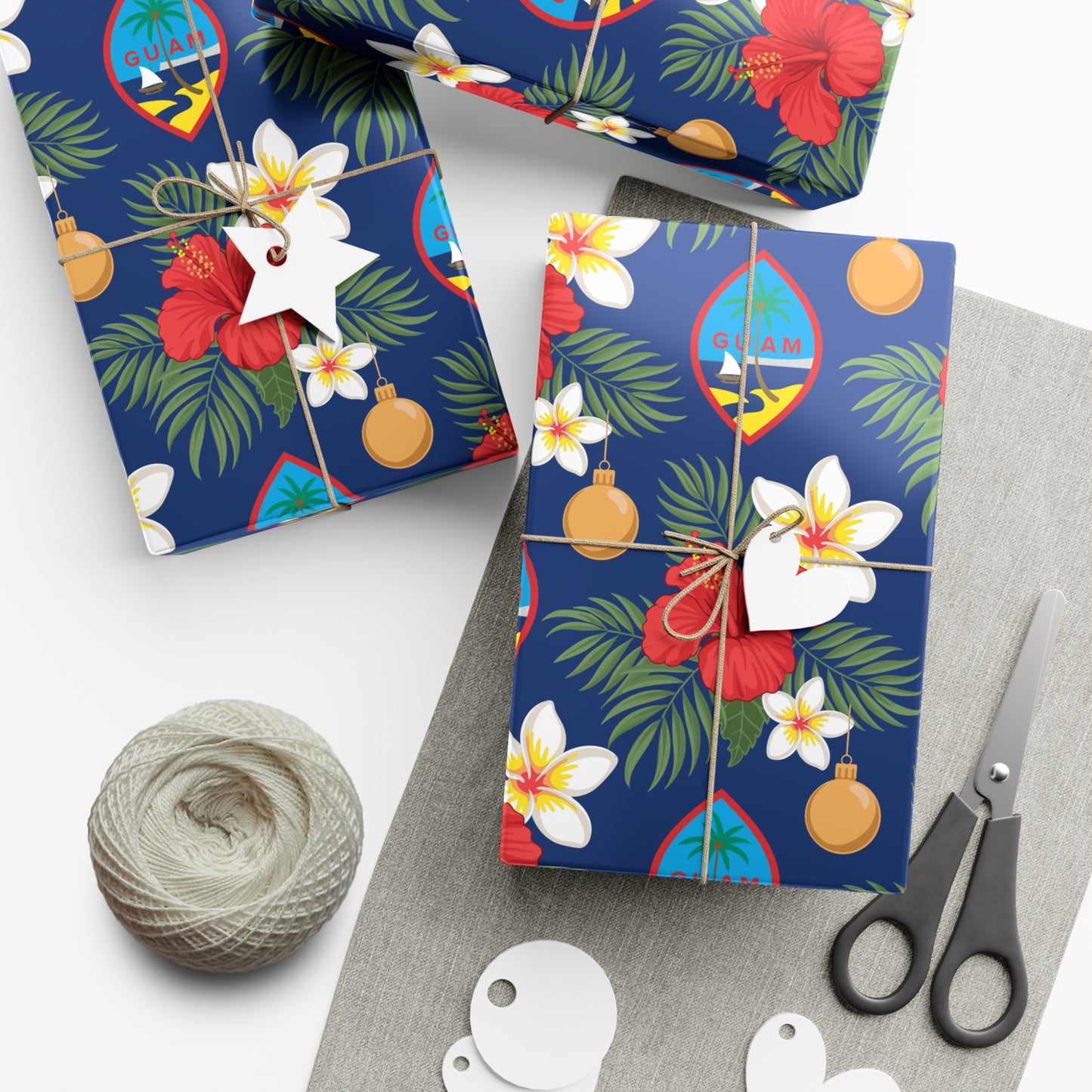 Guam Christmas Flowers Blue Gift Wrapping Paper
