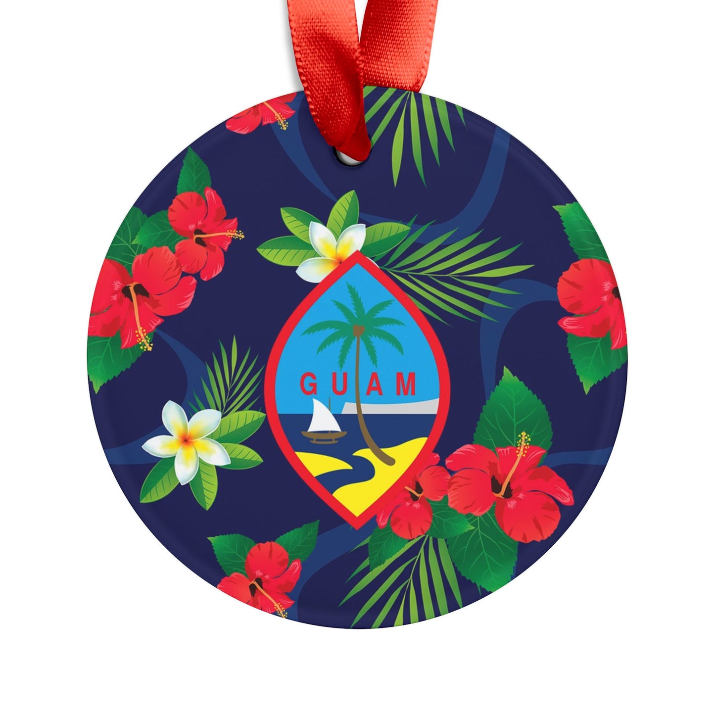 Guam Flag Flowers Acrylic Ornament with Ribbon