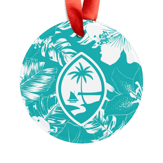 Guam Teal Hibiscus Acrylic Ornament with Ribbon