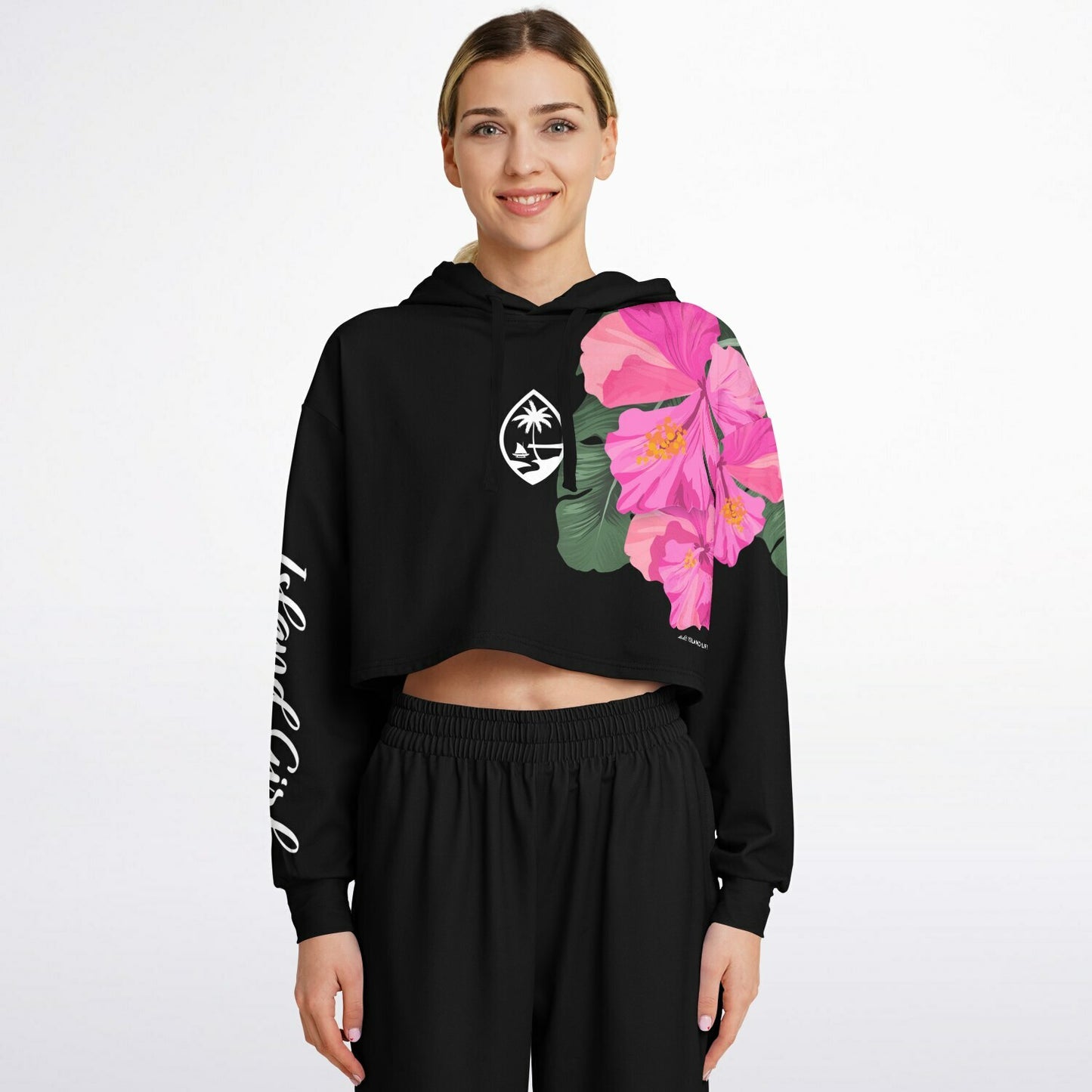 Guam Hibiscus Paradise Pink Cropped Hoodie