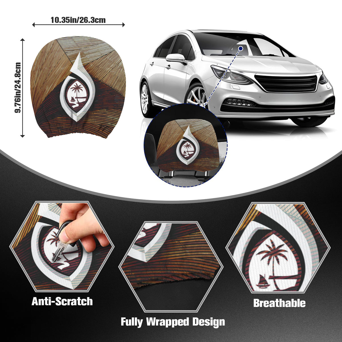 Guam Tribal Hook Car Headrest Cover (2-Pack)