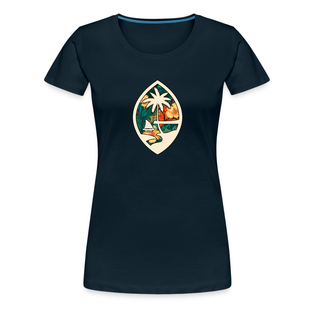 Guam Seal Floral Women’s Premium T-Shirt - deep navy