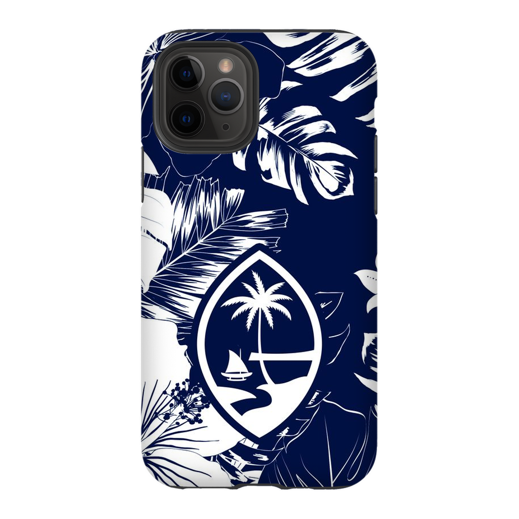 Guam Hibiscus Floral Navy Premium Glossy Tough Phone Case