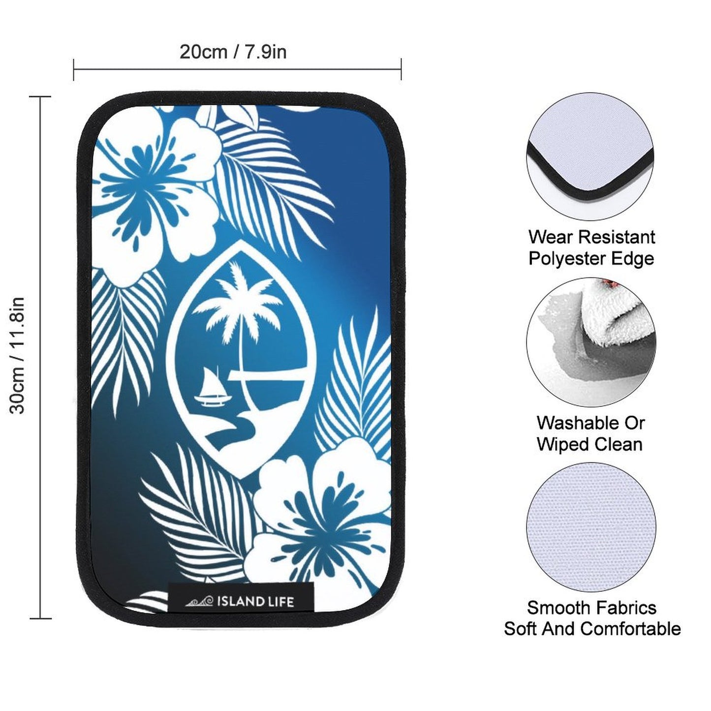 Guam Tropical Hibiscus Blue Car Armrest Cover