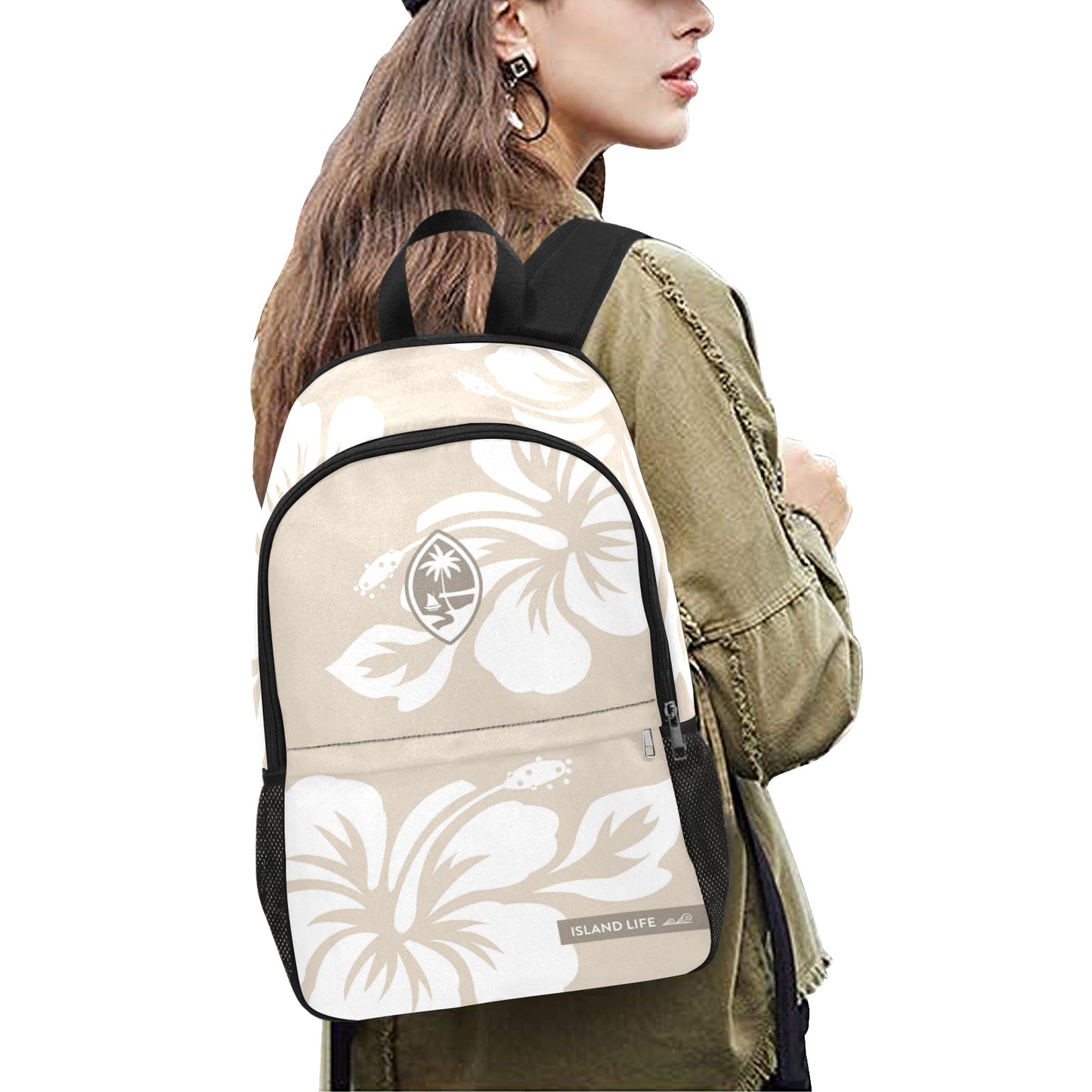 Guam Hibiscus Latiya Fabric Backpack with Side Mesh Pockets