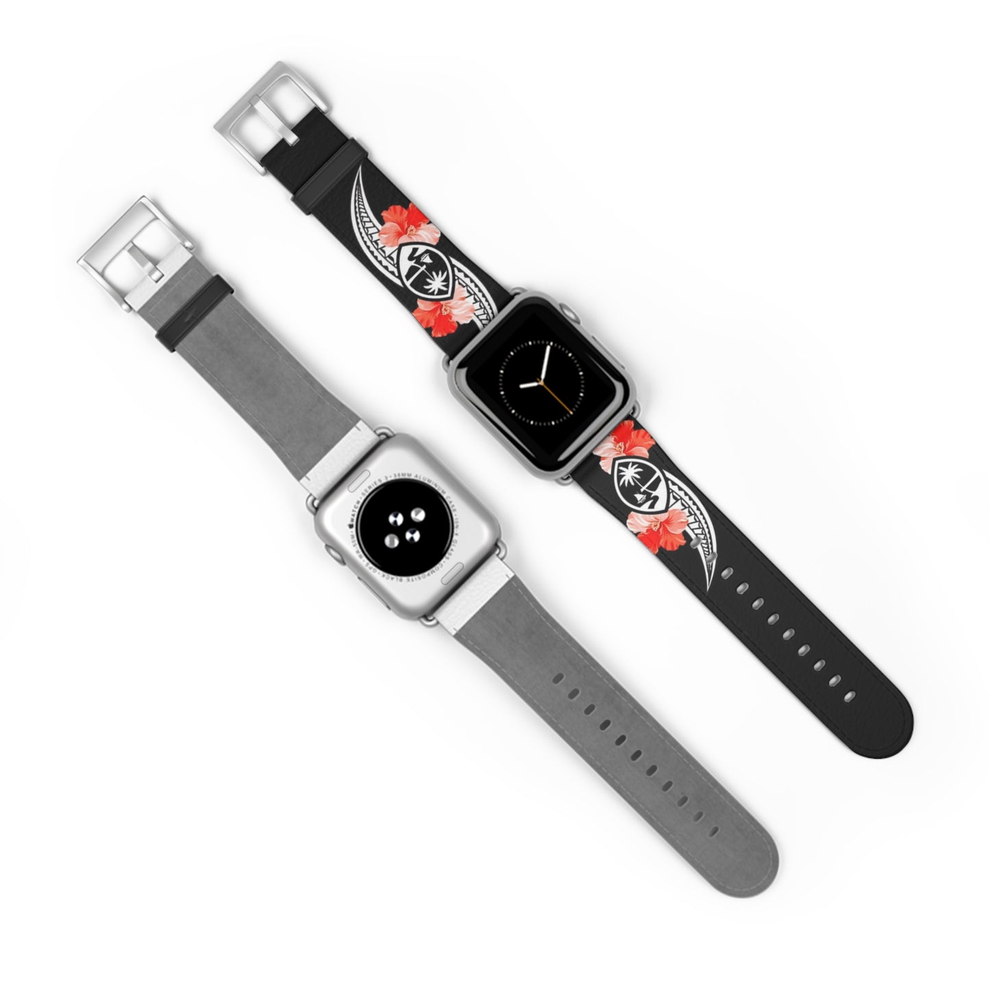 Guam Tribal Hibiscus Faux Leather Apple Watch Band