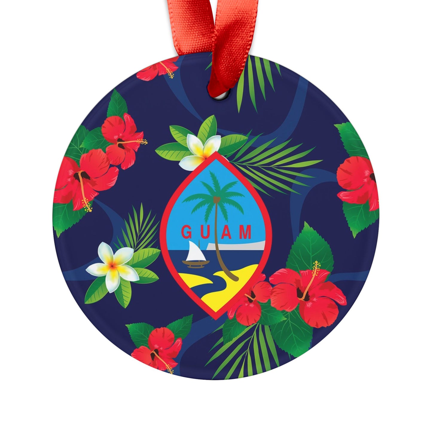 Guam Flag Flowers Acrylic Ornament with Ribbon