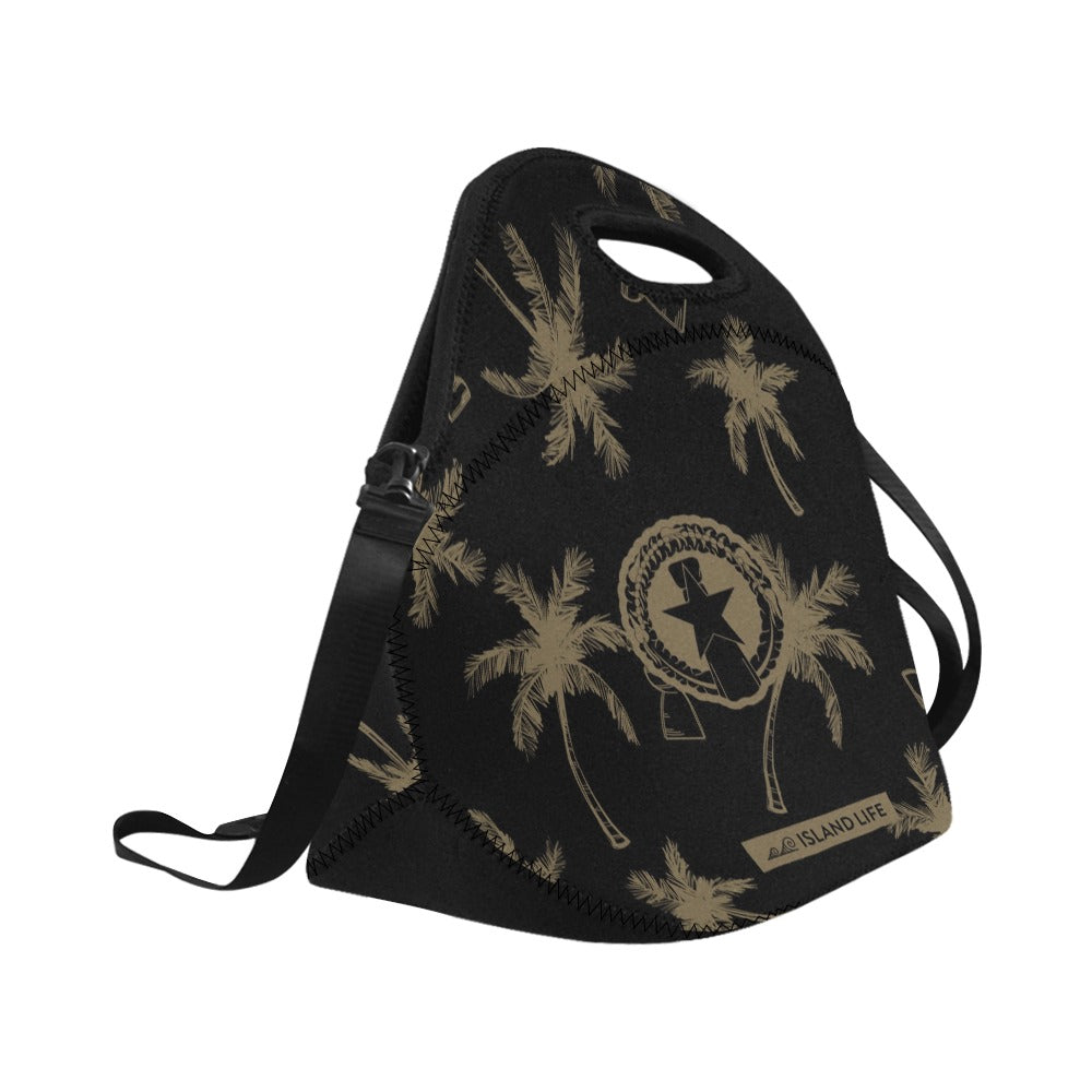 CNMI Latte Stone Coconut Trees Black Neoprene Lunch Bag Large