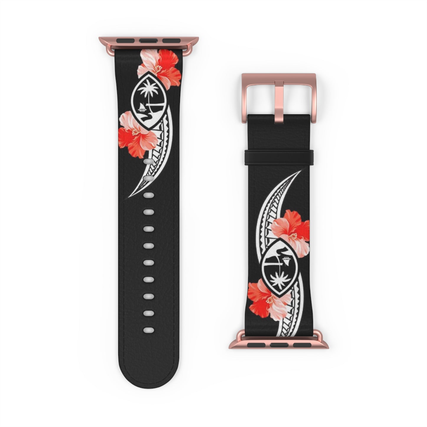 Guam Tribal Hibiscus Faux Leather Apple Watch Band