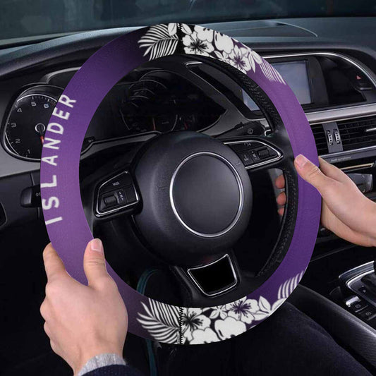 Tropical Hibiscus Islander Guam CNMI Purple Steering Wheel Cover with Anti-Slip Insert