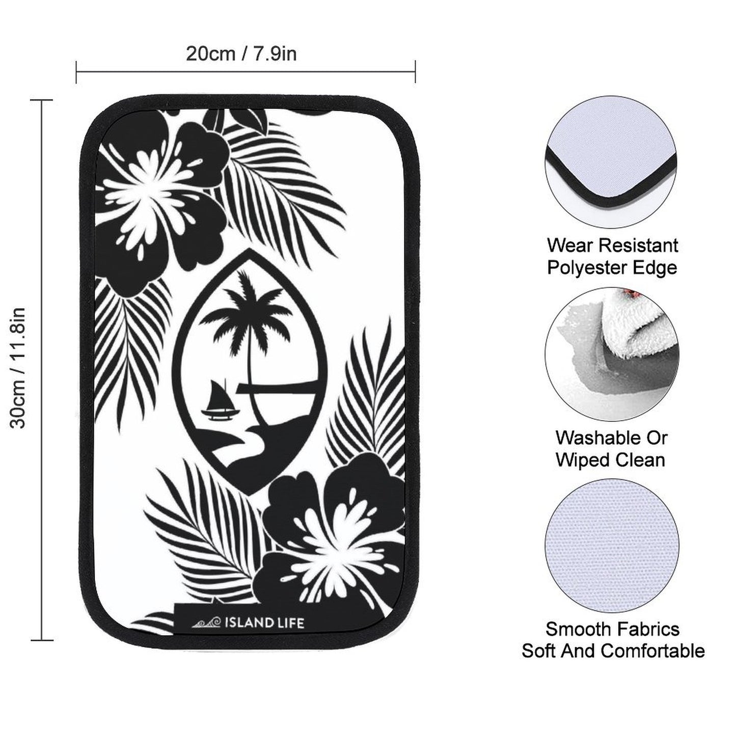 Guam Tropical Hibiscus White Car Armrest Cover