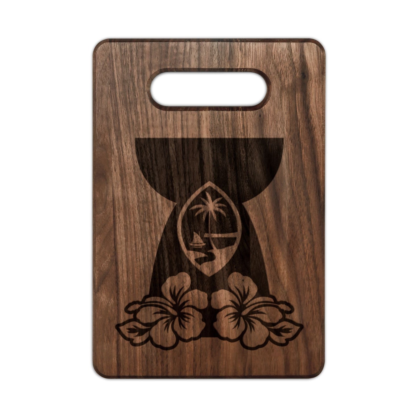 Guam Latte Stone Flowers Engraved Wooden Cutting Board