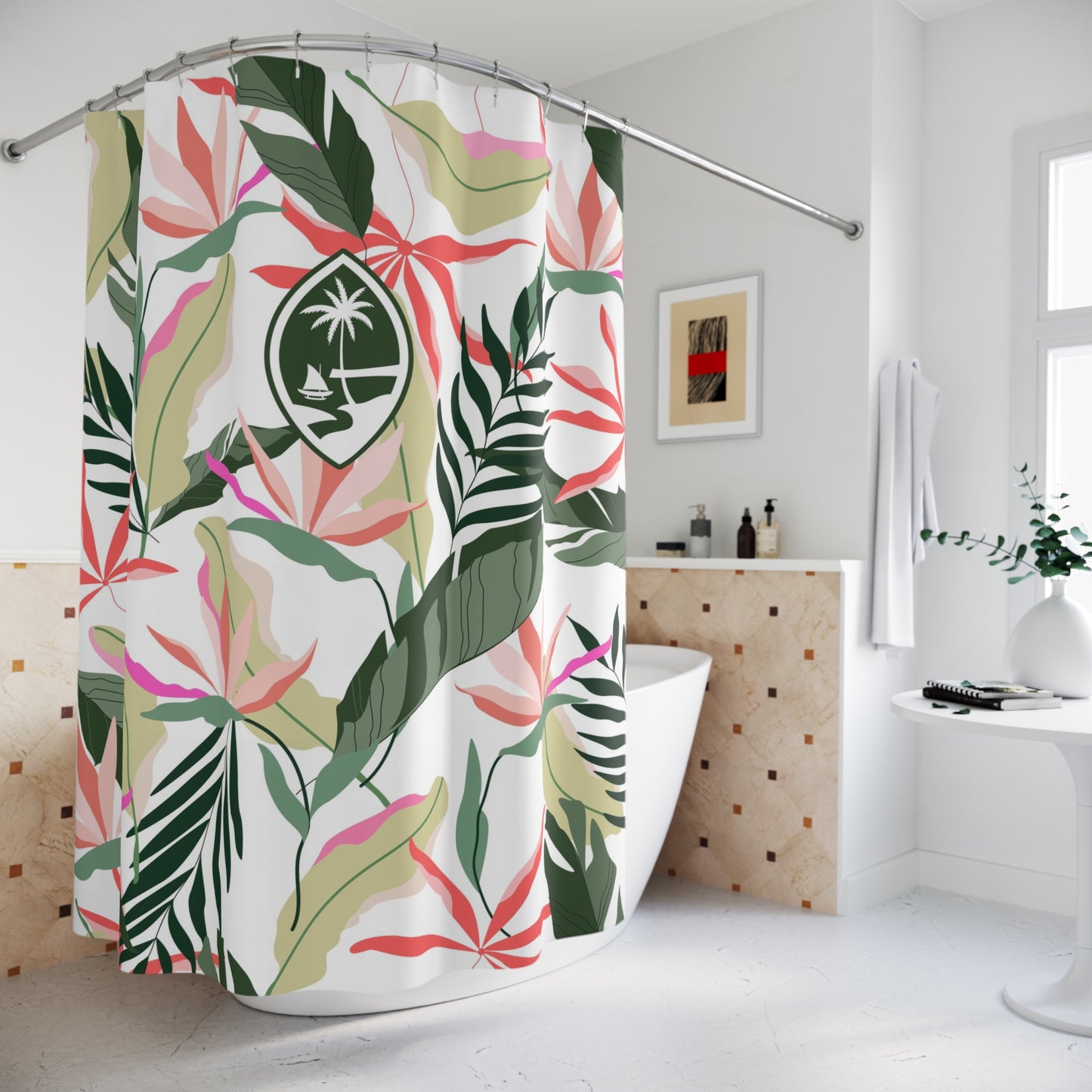 Guam Birds of Paradise White Shower Curtain 71x74