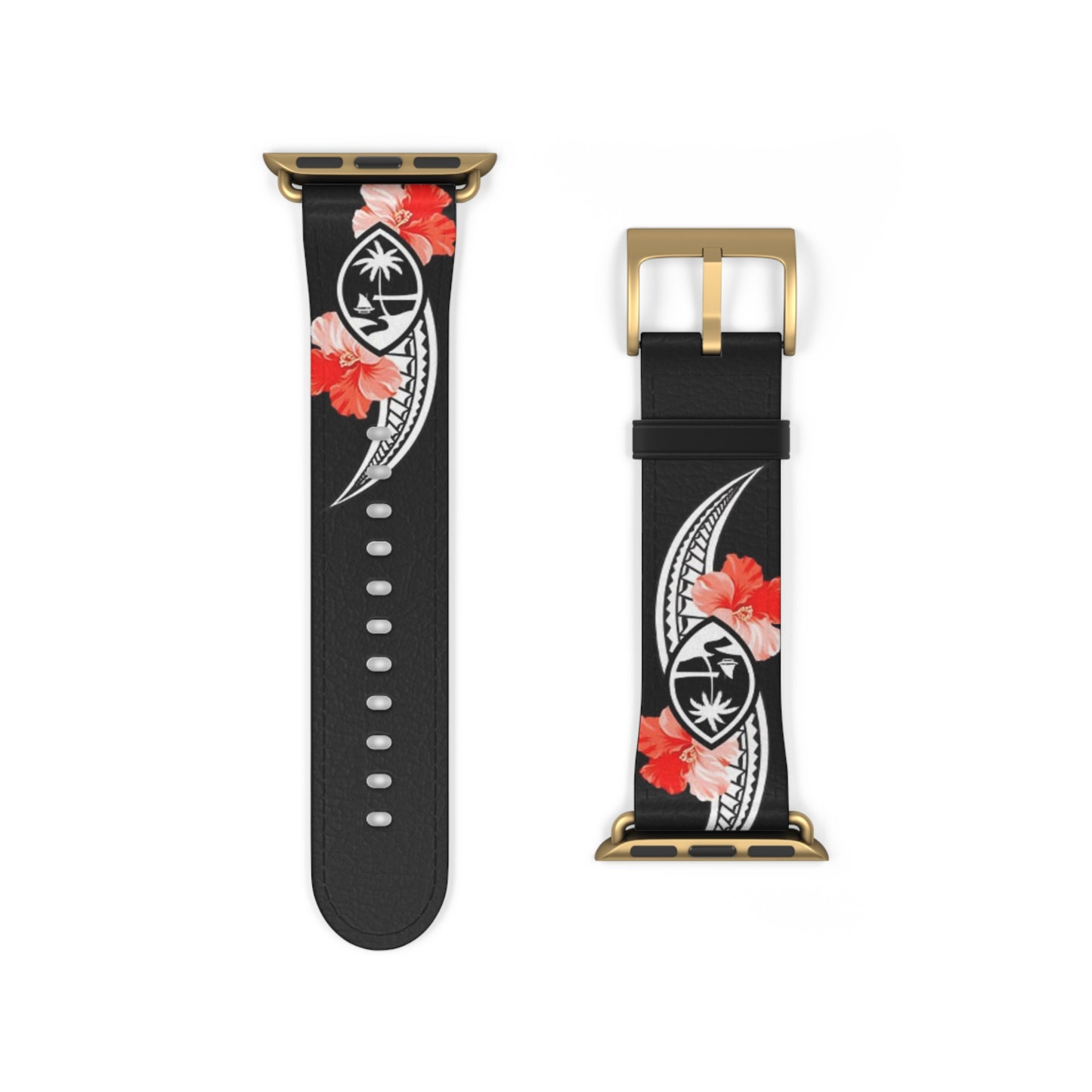 Guam Tribal Hibiscus Faux Leather Apple Watch Band