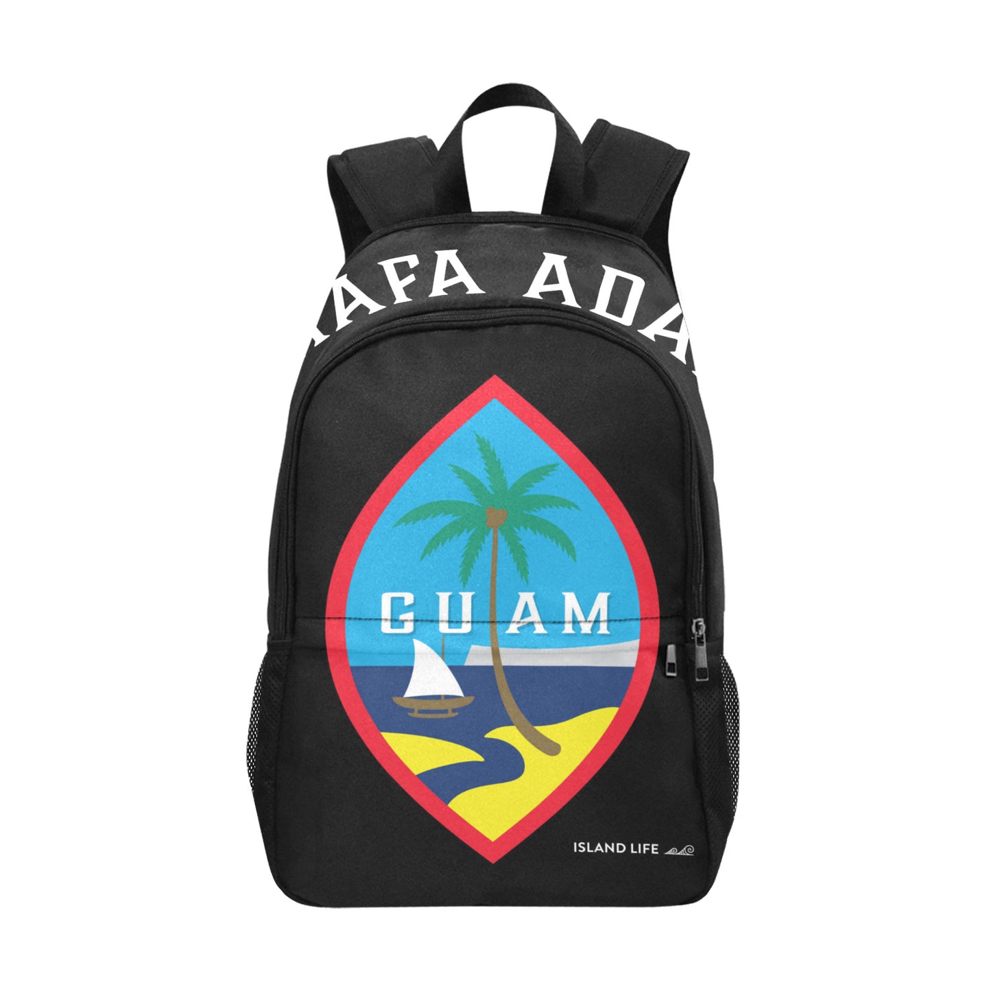 Hafa Adai Guam Fabric Backpack with Side Mesh Pockets