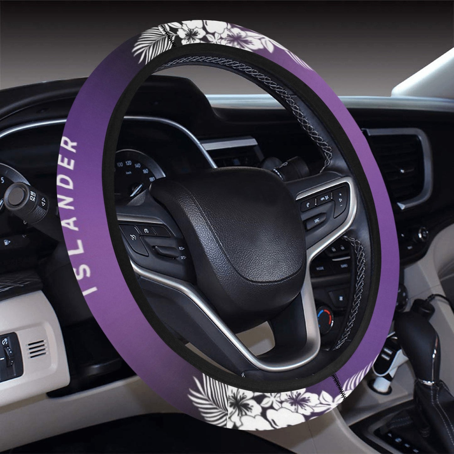 Tropical Hibiscus Islander Guam CNMI Purple Steering Wheel Cover with Anti-Slip Insert
