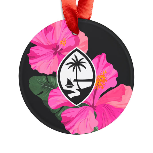 Guam Hibiscus Paradise Pink Acrylic Ornament with Ribbon