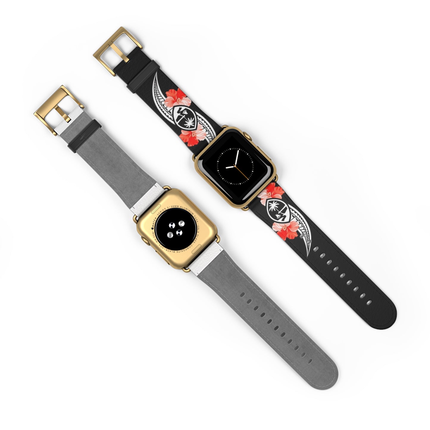 Guam Tribal Hibiscus Faux Leather Apple Watch Band