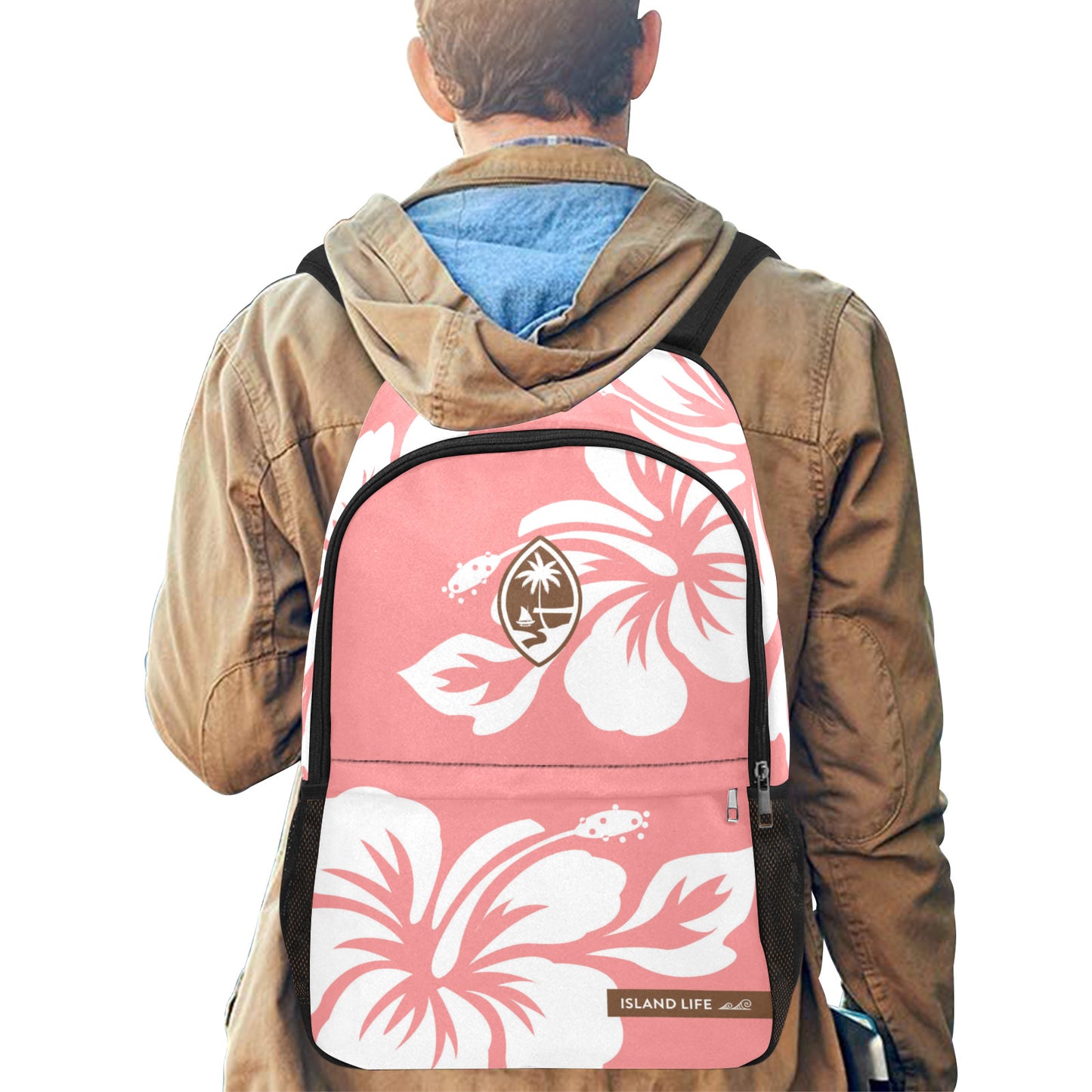 Guam Hibiscus Kalamai Fabric Backpack with Side Mesh Pockets