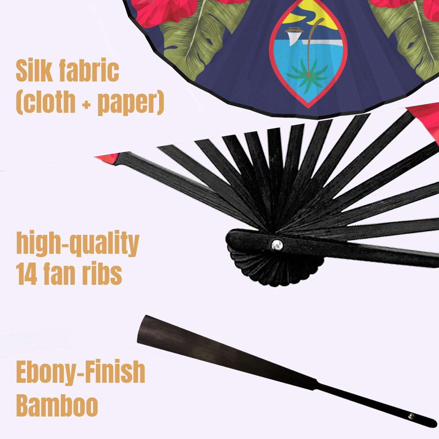 Guam Seal Hibiscus Paradise Double-Sided Folding Fan