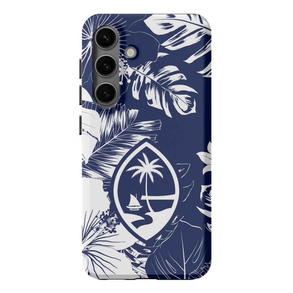 Guam Hibiscus Floral Navy Premium Glossy Tough Phone Case